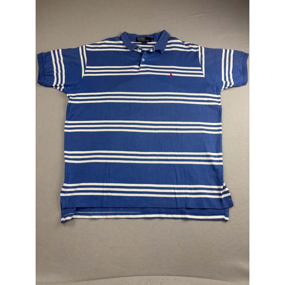 Vintage 90s Polo Ralph Lauren Shirt Mens XXL Blue White Striped USA Made Flaw